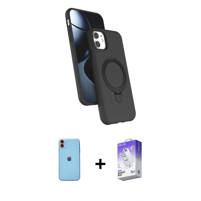 MARSİLYAN™- iPhone 11 Kılıf İz Işık Koleksiyonu - Siyah Bilvis 5in1 3D Magic Cam Ekran Koruyucu + Neon Fosforlu Kamera Lens - TU