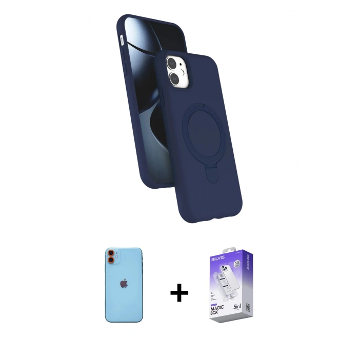 MARSİLYAN™- iPhone 11 Kılıf İz Işık Koleksiyonu - Siyah Bilvis 5in1 3D Magic Cam Ekran Koruyucu + Neon Fosforlu Kamera Lens - TU