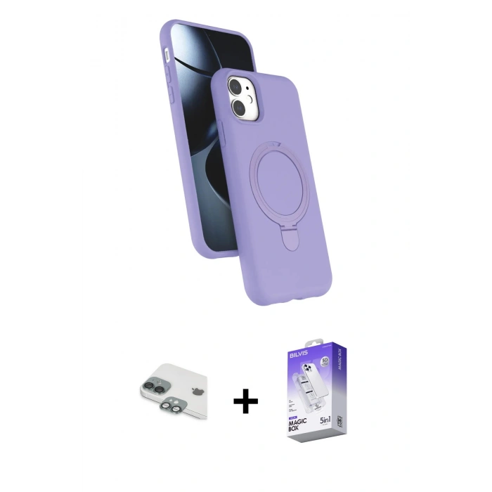 MARSİLYAN™- iPhone 11 Kılıf İz Işık Koleksiyonu - Siyah Bilvis 5in1 3D Magic Cam Ekran Koruyucu + Pers Alüminyum Kamera Lens - YL