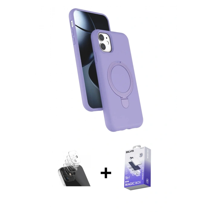MARSİLYAN™- iPhone 11 Kılıf İz Işık Koleksiyonu - Siyah Bilvis 5in1 5D Magic Hayalet Cam Ekran Koruyucu + Kamera Lens Koruma Cam - SF