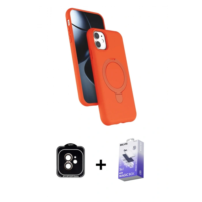 MARSİLYAN™- iPhone 11 Kılıf İz Işık Koleksiyonu - Siyah Bilvis 5in1 5D Magic Hayalet Cam Ekran Koruyucu + PVD Metal Kamera Lens - TU