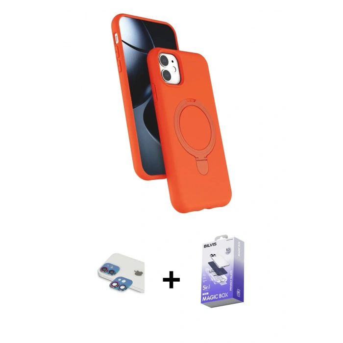 MARSİLYAN™- iPhone 11 Kılıf İz Işık Koleksiyonu - Siyah Bilvis 5in1 5D Magic Hayalet Cam Ekran Koruyucu + Pers Alüminyum Kamera Lens - GI