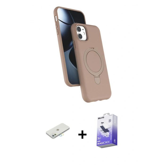 MARSİLYAN™- iPhone 11 Kılıf İz Işık Koleksiyonu - Siyah Bilvis 5in1 5D Magic Hayalet Cam Ekran Koruyucu + Renkli Kamera Lens Koruma Cam - SI