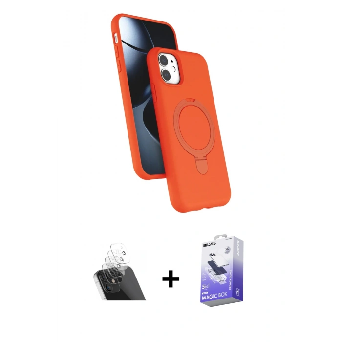 MARSİLYAN™- iPhone 11 Kılıf İz Işık Koleksiyonu - Siyah Bilvis 5in1 5D Magic Hayalet Cam Ekran Koruyucu + Kamera Lens Koruma Cam - SF