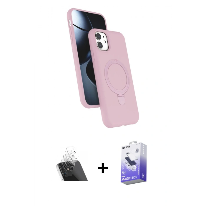 MARSİLYAN™- iPhone 11 Kılıf İz Işık Koleksiyonu - Siyah Bilvis 5in1 5D Magic Hayalet Cam Ekran Koruyucu + Kamera Lens Koruma Cam - SF