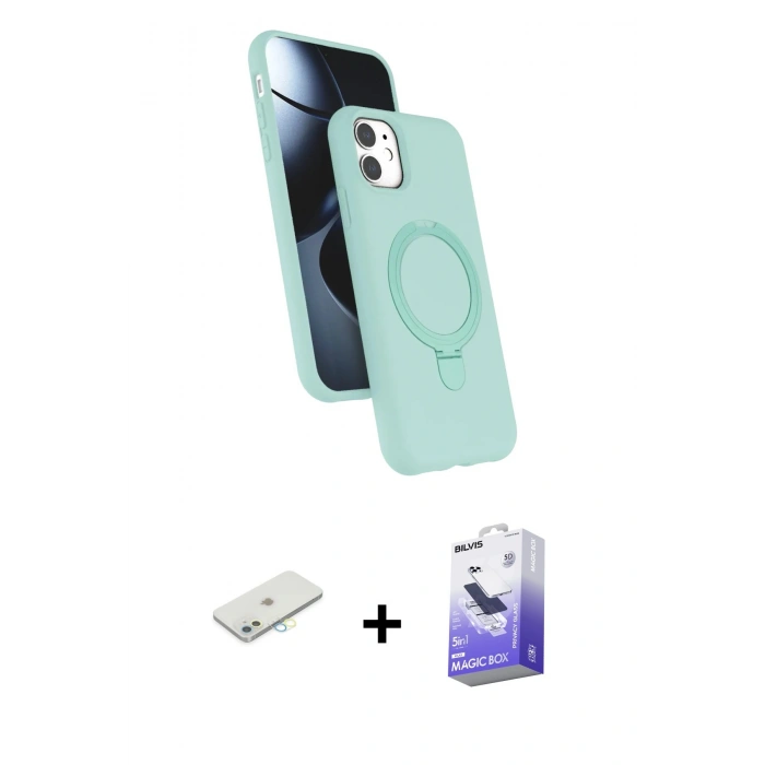 MARSİLYAN™- iPhone 11 Kılıf İz Işık Koleksiyonu - Siyah Bilvis 5in1 5D Magic Hayalet Cam Ekran Koruyucu + Renkli Kamera Lens Koruma Cam - SI