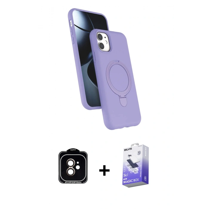 MARSİLYAN™- iPhone 11 Kılıf İz Işık Koleksiyonu - Siyah Bilvis 5in1 5D Magic Hayalet Cam Ekran Koruyucu + PVD Metal Kamera Lens - TU