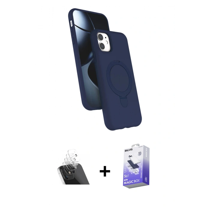 MARSİLYAN™- iPhone 11 Kılıf İz Işık Koleksiyonu - Siyah Bilvis 5in1 5D Magic Hayalet Cam Ekran Koruyucu + Kamera Lens Koruma Cam - SF