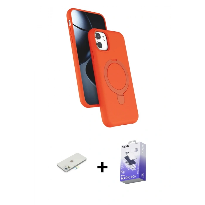 MARSİLYAN™- iPhone 11 Kılıf İz Işık Koleksiyonu - Siyah Bilvis 5in1 5D Magic Hayalet Cam Ekran Koruyucu + Renkli Kamera Lens Koruma Cam - SI