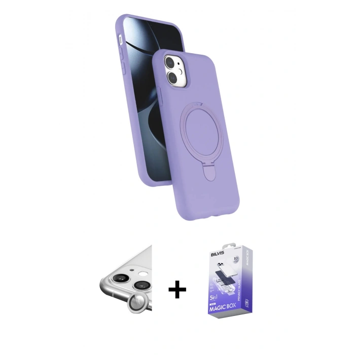 MARSİLYAN™- iPhone 11 Kılıf İz Işık Koleksiyonu - Siyah Bilvis 5in1 5D Magic Hayalet Cam Ekran Koruyucu + Raze Metal Kamera Lens - GS
