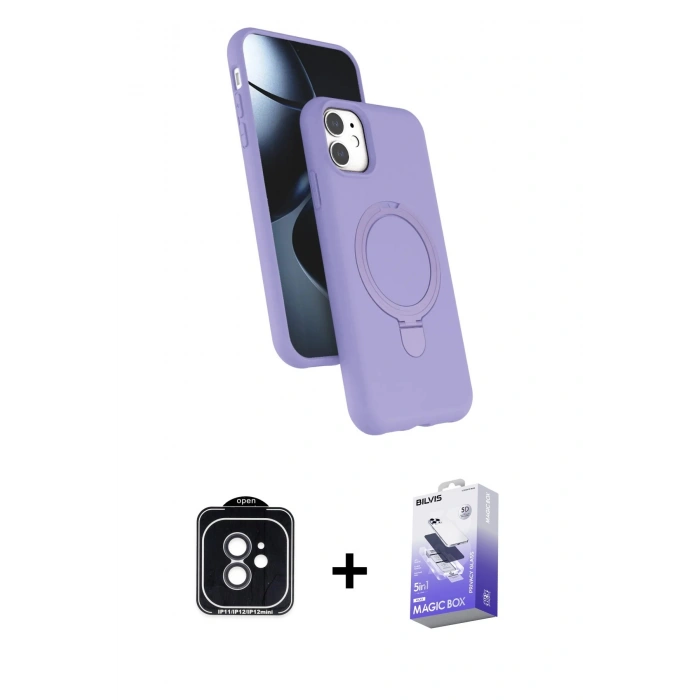 MARSİLYAN™- iPhone 11 Kılıf İz Işık Koleksiyonu - Siyah Bilvis 5in1 5D Magic Hayalet Cam Ekran Koruyucu + PVD Metal Kamera Lens - SH