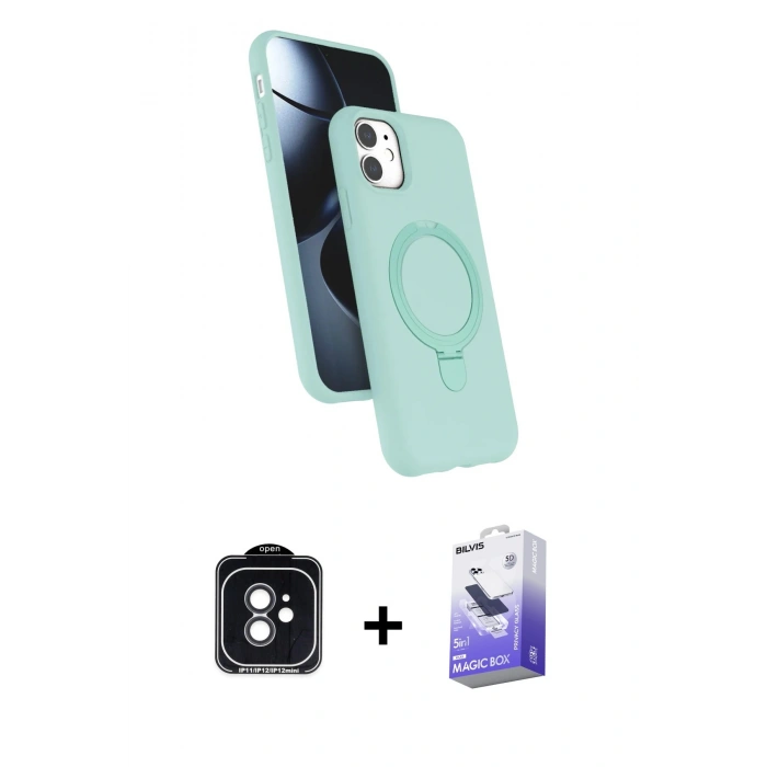 MARSİLYAN™- iPhone 11 Kılıf İz Işık Koleksiyonu - Siyah Bilvis 5in1 5D Magic Hayalet Cam Ekran Koruyucu + PVD Metal Kamera Lens - SH