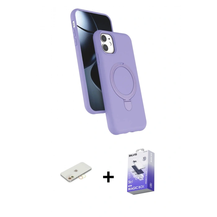 MARSİLYAN™- iPhone 11 Kılıf İz Işık Koleksiyonu - Siyah Bilvis 5in1 5D Magic Hayalet Cam Ekran Koruyucu + Renkli Kamera Lens Koruma Cam - SI