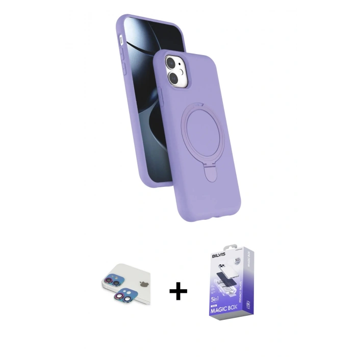 MARSİLYAN™- iPhone 11 Kılıf İz Işık Koleksiyonu - Siyah Bilvis 5in1 5D Magic Hayalet Cam Ekran Koruyucu + Pers Alüminyum Kamera Lens - GI