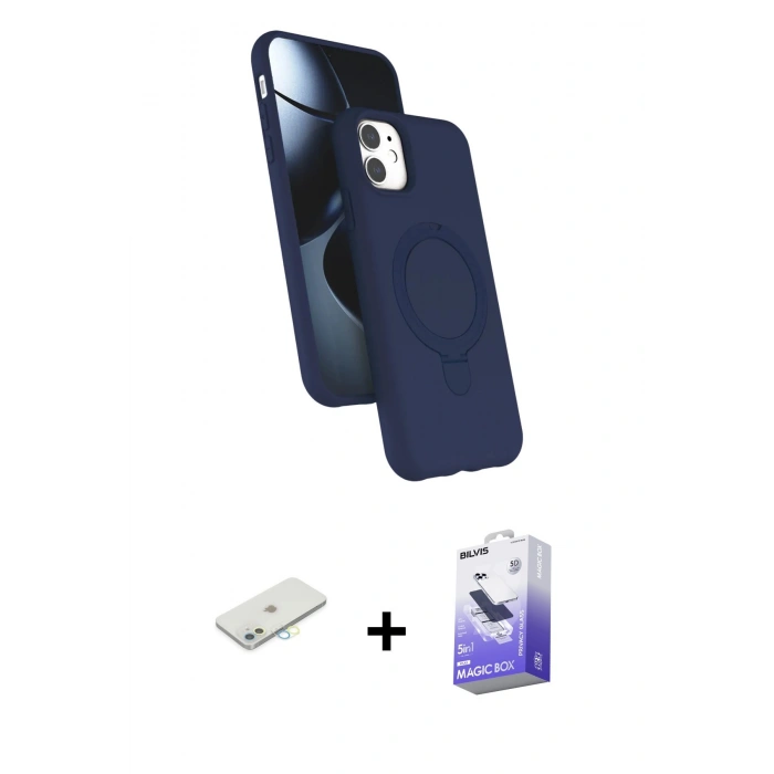 MARSİLYAN™- iPhone 11 Kılıf İz Işık Koleksiyonu - Siyah Bilvis 5in1 5D Magic Hayalet Cam Ekran Koruyucu + Renkli Kamera Lens Koruma Cam - SI