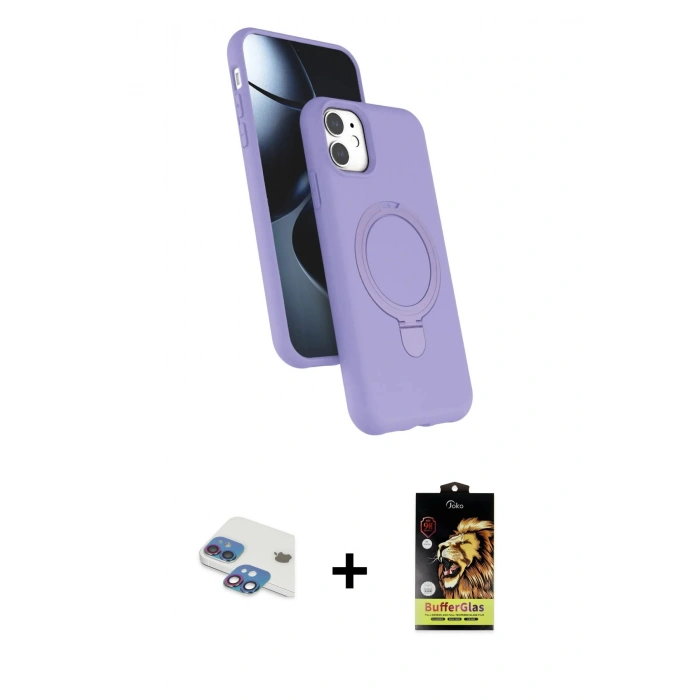 MARSİLYAN™- iPhone 11 Kılıf İz Işık Koleksiyonu - Siyah Buffer Cam Ekran Koruyucu + Pers Alüminyum Kamera Lens - GI