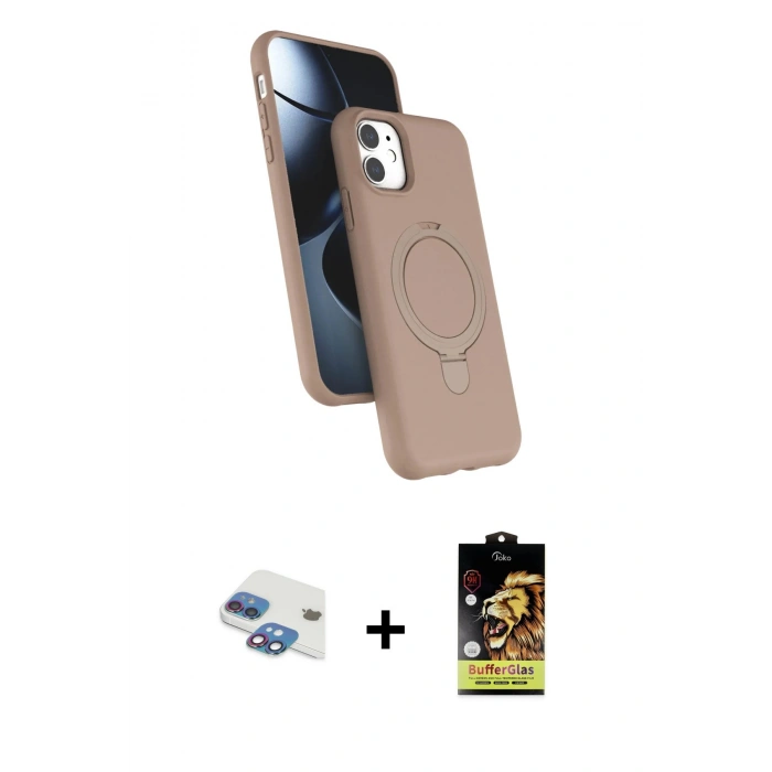 MARSİLYAN™- iPhone 11 Kılıf İz Işık Koleksiyonu - Siyah Buffer Cam Ekran Koruyucu + Pers Alüminyum Kamera Lens - GI