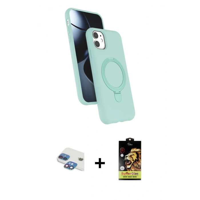 MARSİLYAN™- iPhone 11 Kılıf İz Işık Koleksiyonu - Siyah Buffer Cam Ekran Koruyucu + Pers Alüminyum Kamera Lens - GI