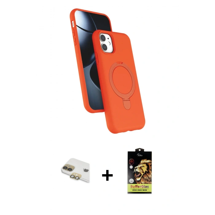 MARSİLYAN™- iPhone 11 Kılıf İz Işık Koleksiyonu - Siyah Buffer Cam Ekran Koruyucu + Pers Alüminyum Kamera Lens - GD