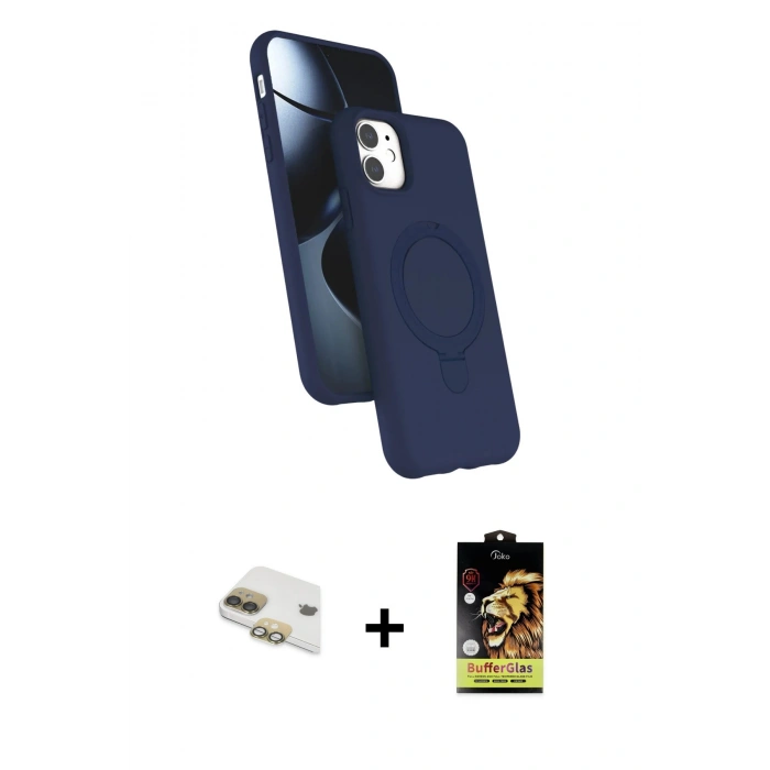 MARSİLYAN™- iPhone 11 Kılıf İz Işık Koleksiyonu - Siyah Buffer Cam Ekran Koruyucu + Pers Alüminyum Kamera Lens - GD