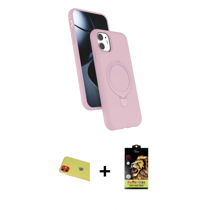 MARSİLYAN™- iPhone 11 Kılıf İz Işık Koleksiyonu - Siyah Buffer Cam Ekran Koruyucu + Kırmızı Rainbow Kamera Lens Koruma Cam