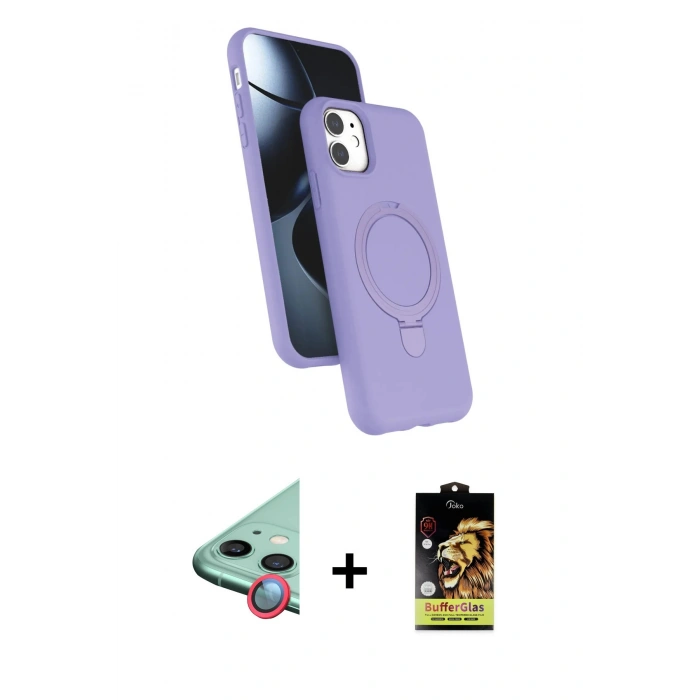 MARSİLYAN™- iPhone 11 Kılıf İz Işık Koleksiyonu - Siyah Buffer Cam Ekran Koruyucu + Raze Metal Kamera Lens - KI