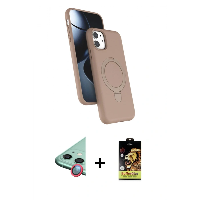MARSİLYAN™- iPhone 11 Kılıf İz Işık Koleksiyonu - Siyah Buffer Cam Ekran Koruyucu + Raze Metal Kamera Lens - KI