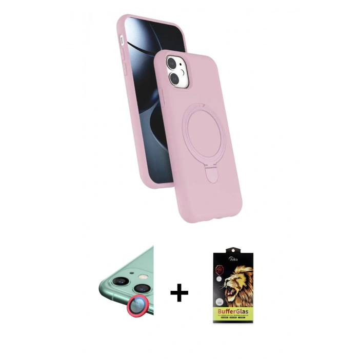 MARSİLYAN™- iPhone 11 Kılıf İz Işık Koleksiyonu - Siyah Buffer Cam Ekran Koruyucu + Raze Metal Kamera Lens - KI