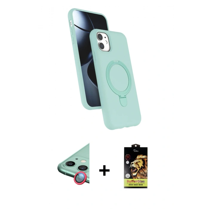 MARSİLYAN™- iPhone 11 Kılıf İz Işık Koleksiyonu - Siyah Buffer Cam Ekran Koruyucu + Raze Metal Kamera Lens - KI