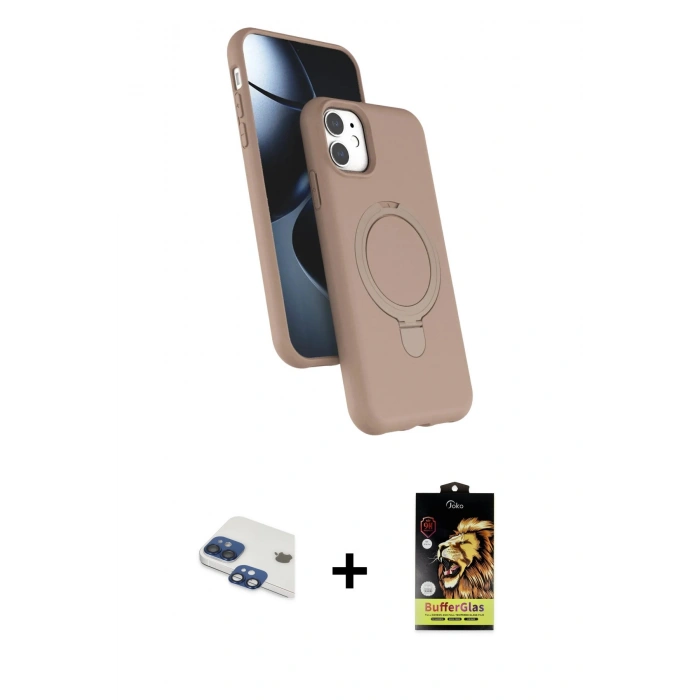 MARSİLYAN™- iPhone 11 Kılıf İz Işık Koleksiyonu - Siyah Buffer Cam Ekran Koruyucu + Pers Alüminyum Kamera Lens - LT