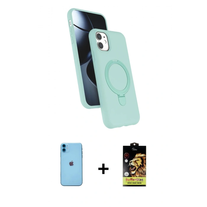 MARSİLYAN™- iPhone 11 Kılıf İz Işık Koleksiyonu - Siyah Buffer Cam Ekran Koruyucu + Neon Fosforlu Kamera Lens - MI