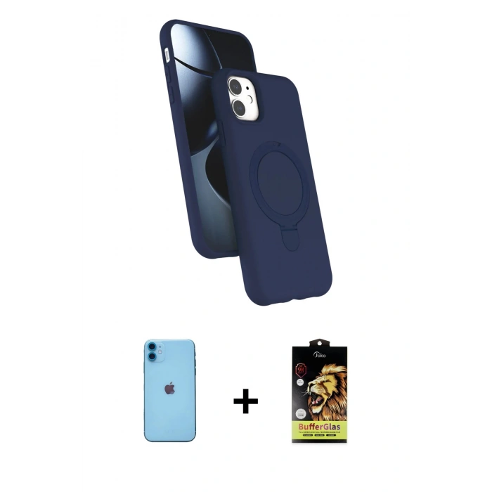 MARSİLYAN™- iPhone 11 Kılıf İz Işık Koleksiyonu - Siyah Buffer Cam Ekran Koruyucu + Neon Fosforlu Kamera Lens - MI