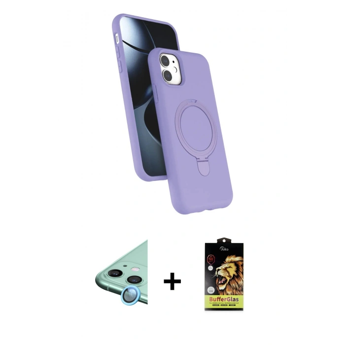 MARSİLYAN™- iPhone 11 Kılıf İz Işık Koleksiyonu - Siyah Buffer Cam Ekran Koruyucu + Raze Metal Kamera Lens - MI