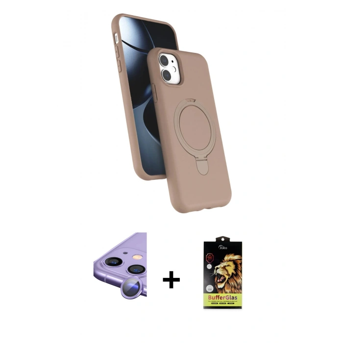 MARSİLYAN™- iPhone 11 Kılıf İz Işık Koleksiyonu - Siyah Buffer Cam Ekran Koruyucu + Raze Metal Kamera Lens - MR