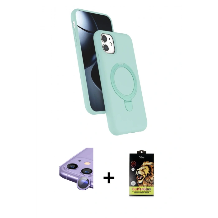 MARSİLYAN™- iPhone 11 Kılıf İz Işık Koleksiyonu - Siyah Buffer Cam Ekran Koruyucu + Raze Metal Kamera Lens - MR