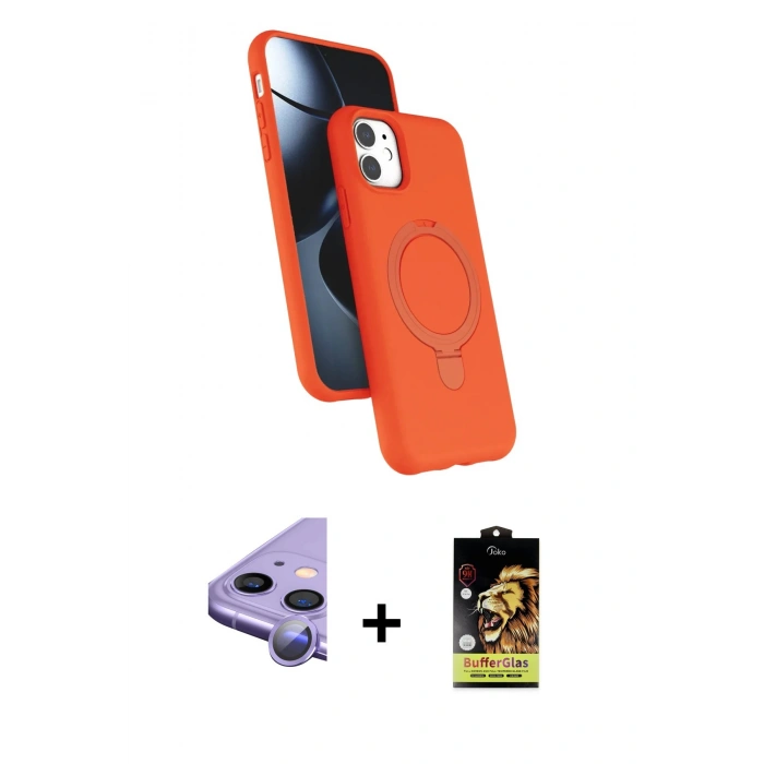 MARSİLYAN™- iPhone 11 Kılıf İz Işık Koleksiyonu - Siyah Buffer Cam Ekran Koruyucu + Raze Metal Kamera Lens - MR