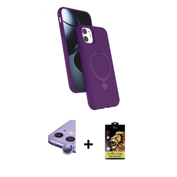 MARSİLYAN™- iPhone 11 Kılıf İz Işık Koleksiyonu - Siyah Buffer Cam Ekran Koruyucu + Raze Metal Kamera Lens - MR