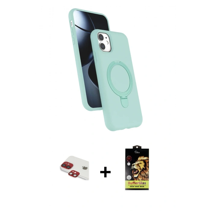 MARSİLYAN™- iPhone 11 Kılıf İz Işık Koleksiyonu - Siyah Buffer Cam Ekran Koruyucu + Pers Alüminyum Kamera Lens - KI