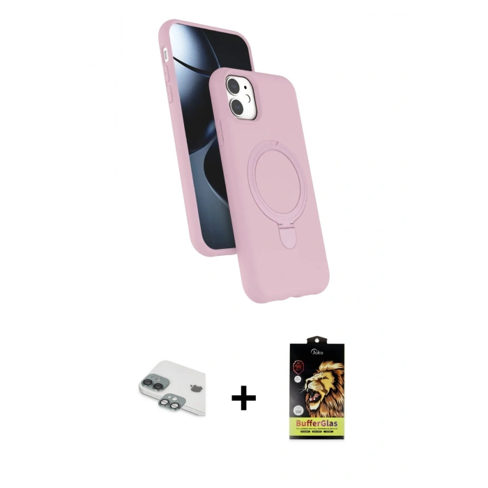 MARSİLYAN™- iPhone 11 Kılıf İz Işık Koleksiyonu - Siyah Buffer Cam Ekran Koruyucu + Pers Alüminyum Kamera Lens - YL