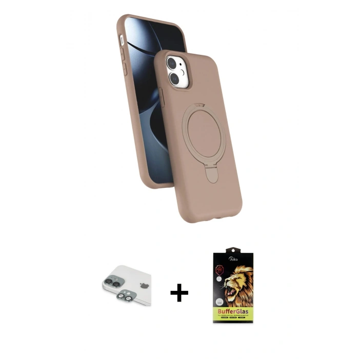 MARSİLYAN™- iPhone 11 Kılıf İz Işık Koleksiyonu - Siyah Buffer Cam Ekran Koruyucu + Pers Alüminyum Kamera Lens - YL