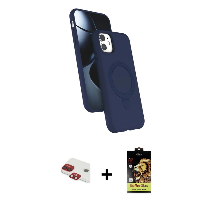 MARSİLYAN™- iPhone 11 Kılıf İz Işık Koleksiyonu - Siyah Buffer Cam Ekran Koruyucu + Pers Alüminyum Kamera Lens - KI