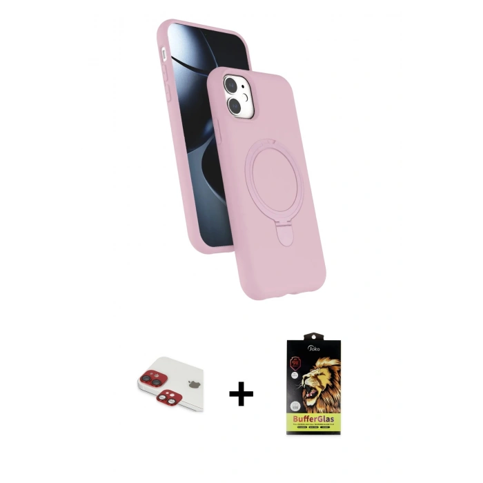 MARSİLYAN™- iPhone 11 Kılıf İz Işık Koleksiyonu - Siyah Buffer Cam Ekran Koruyucu + Pers Alüminyum Kamera Lens - KI
