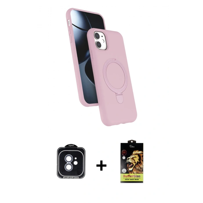 MARSİLYAN™- iPhone 11 Kılıf İz Işık Koleksiyonu - Siyah Buffer Cam Ekran Koruyucu + PVD Metal Kamera Lens - MI