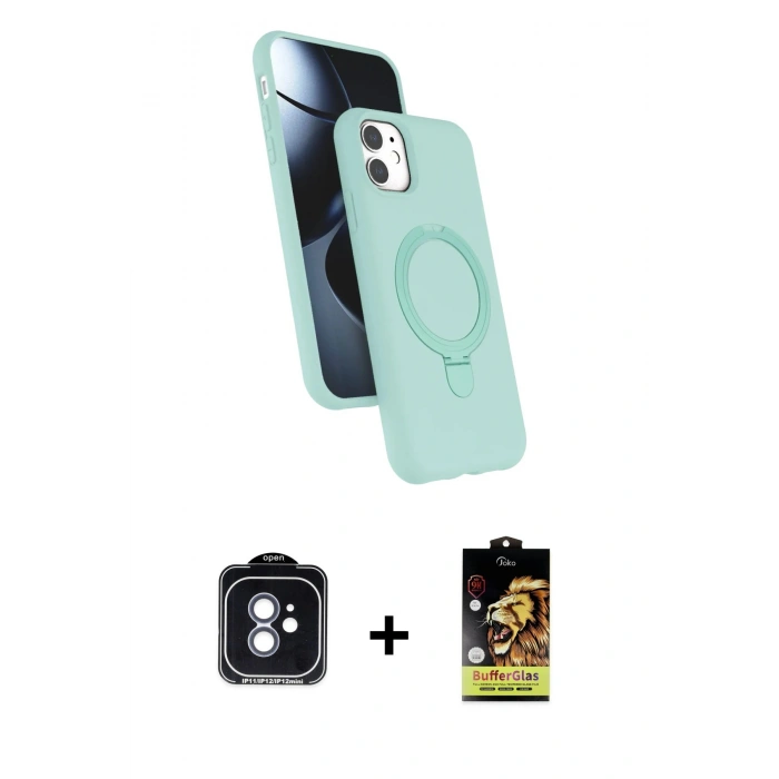 MARSİLYAN™- iPhone 11 Kılıf İz Işık Koleksiyonu - Siyah Buffer Cam Ekran Koruyucu + PVD Metal Kamera Lens - MI