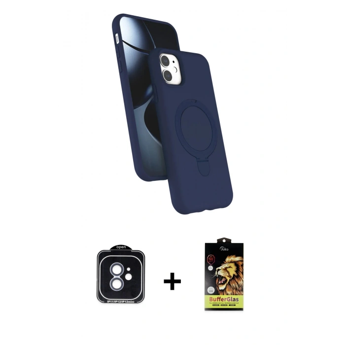 MARSİLYAN™- iPhone 11 Kılıf İz Işık Koleksiyonu - Siyah Buffer Cam Ekran Koruyucu + PVD Metal Kamera Lens - MI
