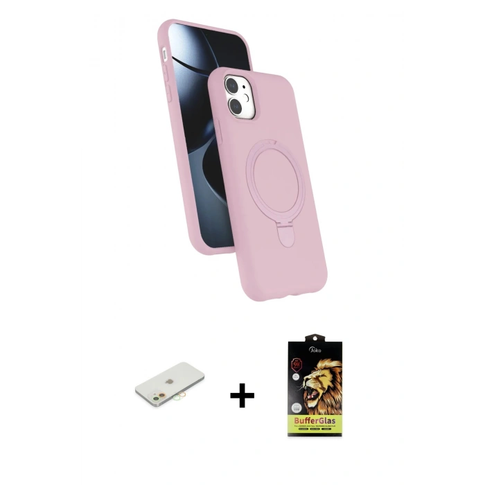 MARSİLYAN™- iPhone 11 Kılıf İz Işık Koleksiyonu - Siyah Buffer Cam Ekran Koruyucu + Renkli Kamera Lens Koruma Cam - TU