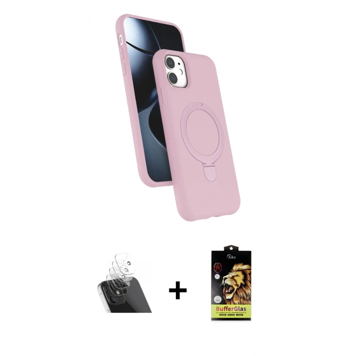 MARSİLYAN™- iPhone 11 Kılıf İz Işık Koleksiyonu - Siyah Buffer Cam Ekran Koruyucu + Şeffaf Kamera Lens Koruma Cam