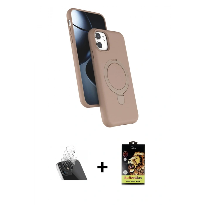 MARSİLYAN™- iPhone 11 Kılıf İz Işık Koleksiyonu - Siyah Buffer Cam Ekran Koruyucu + Şeffaf Kamera Lens Koruma Cam