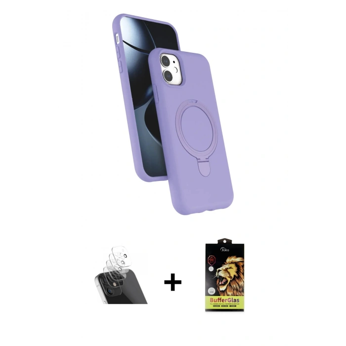 MARSİLYAN™- iPhone 11 Kılıf İz Işık Koleksiyonu - Siyah Buffer Cam Ekran Koruyucu + Şeffaf Kamera Lens Koruma Cam