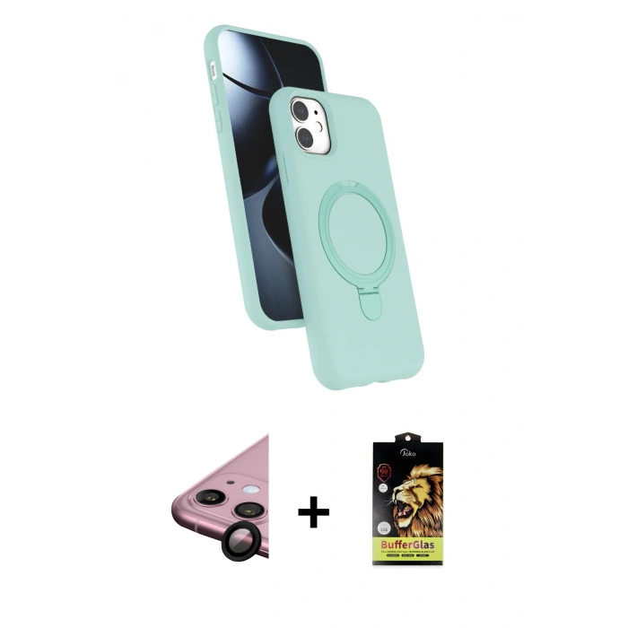 MARSİLYAN™- iPhone 11 Kılıf İz Işık Koleksiyonu - Siyah Buffer Cam Ekran Koruyucu + Siyah Raze Metal Kamera Lens